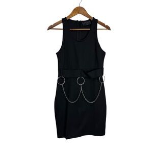 Criminal Damage London Black Goth Bondage Dress vamp Chain